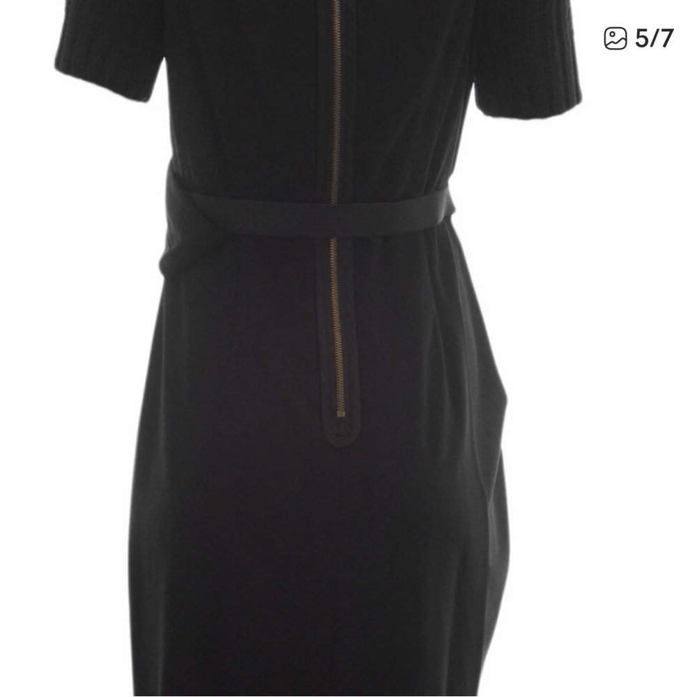 Nue by Shani Shapewear Lined Black V-Neck, Knit Sleeves Belted Midi Dress NWT - Picture 6 of 13